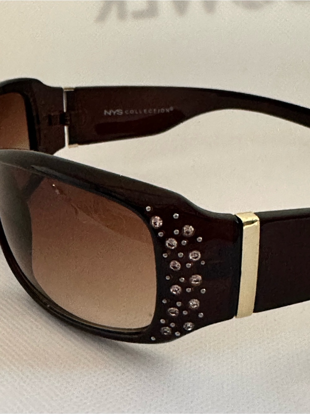 NYS Collection Brown Sunglasses with Rhinestone Detailing